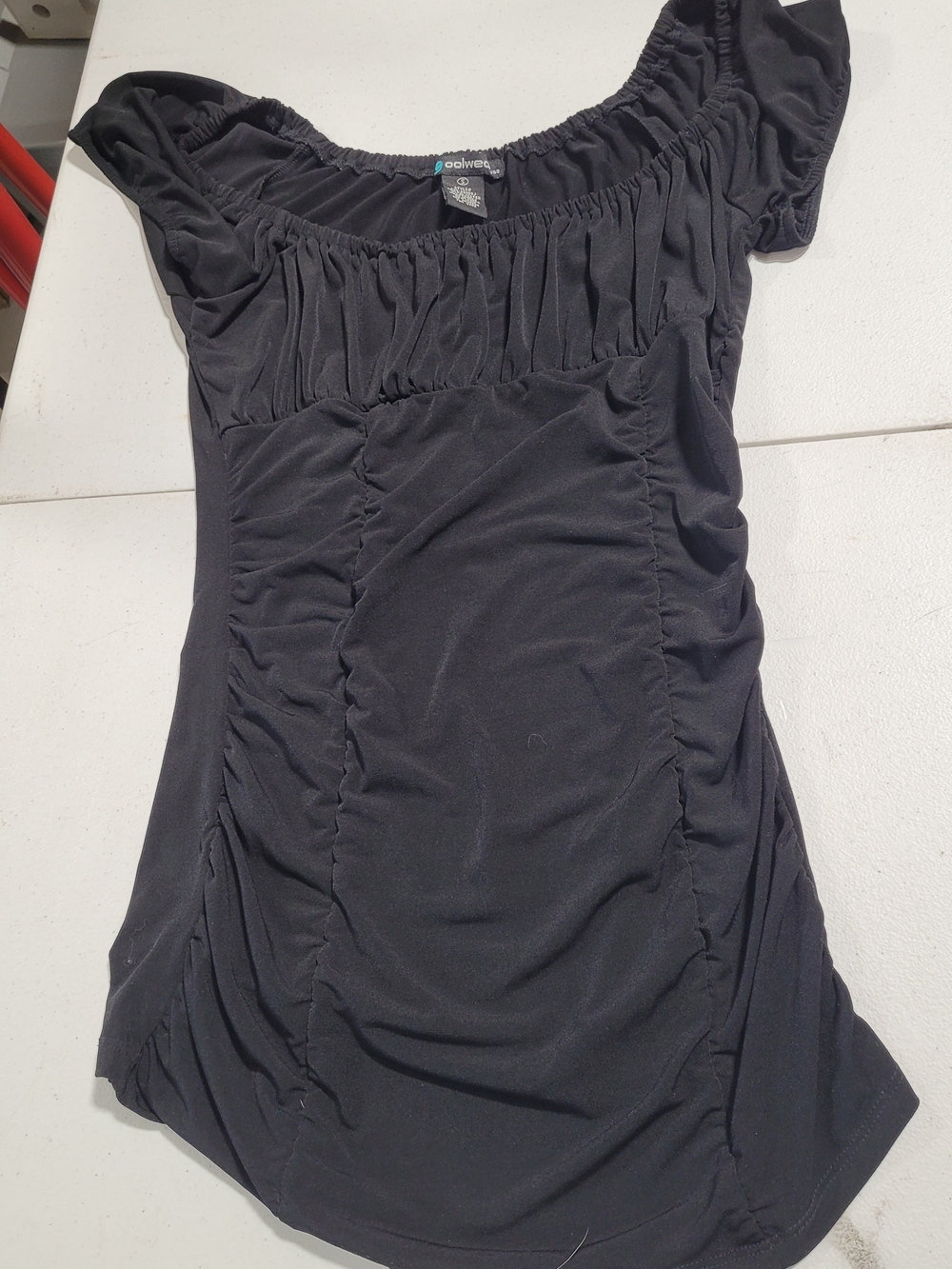 Columbia Black Ruched Off-Shoulder Tunic Top
